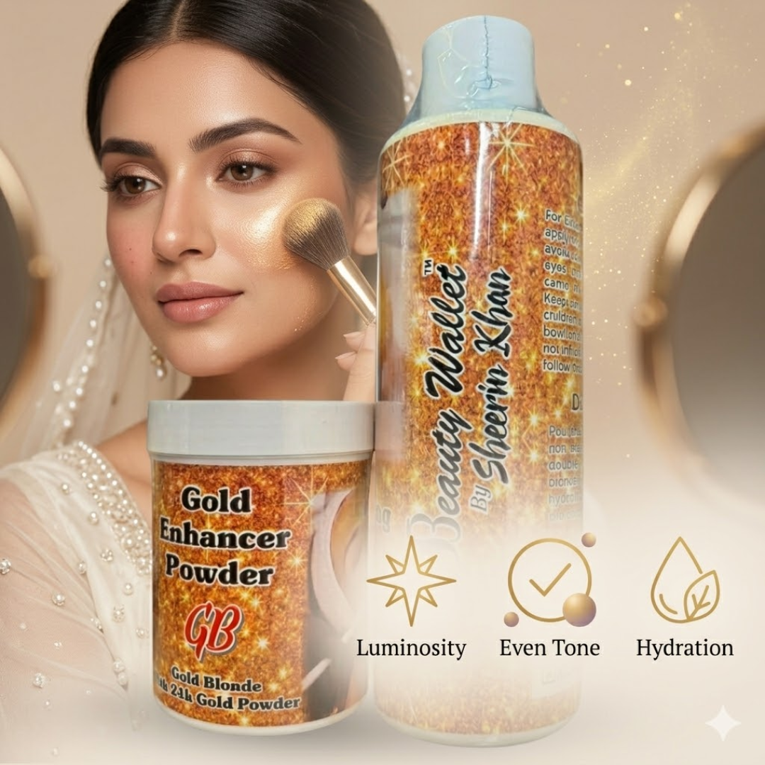 Beauty Wallet Bridal Gold Polish | 24K Gold Enhancer Powder for Instant Brightening, Even Tone & Deep Hydration | Salon-Like Bridal Glow at Home