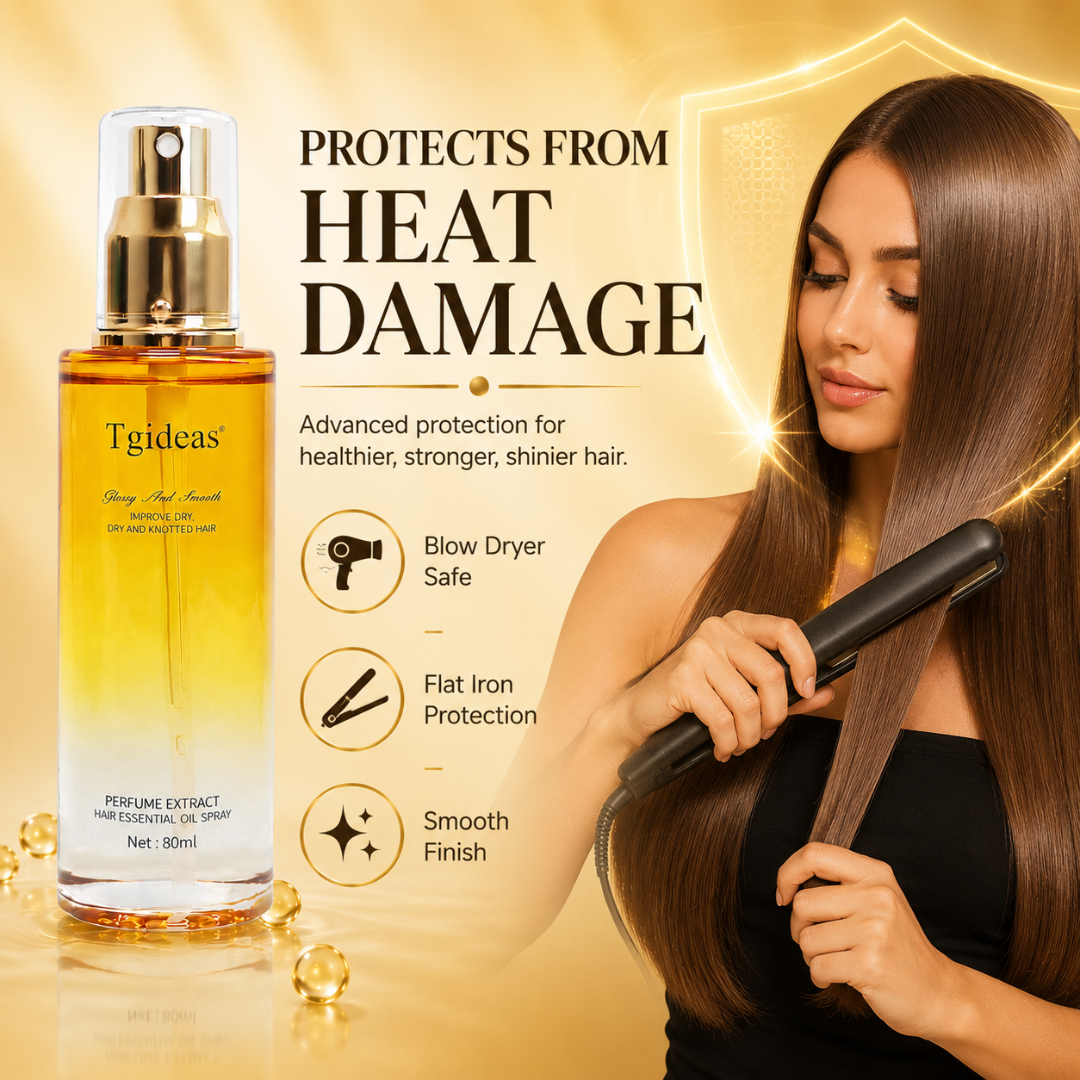 Tgideas Hair Essential Oil Spray – 50% OFF – Silky Straight Hair in Minutes – Anti-Frizz, Heat Protection, Deep Nourishment – With Jojoba, Avocado, Camellia & Macadamia Oils – Perfume Extract – For Dry & Knotted Hair