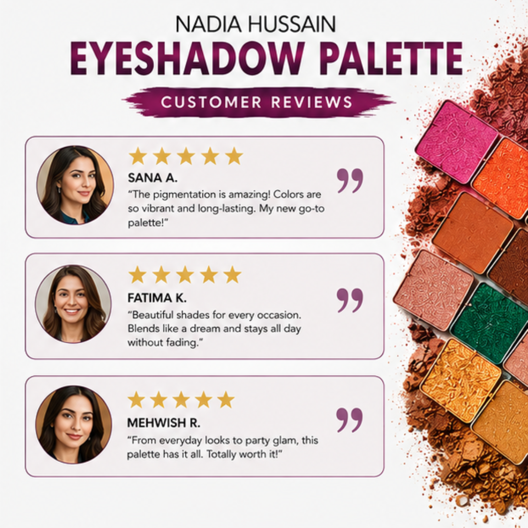 Nadia Hussain Beauty Queen Eyeshadow Palette – Create, Blend & Shine – Highly Pigmented, Long Lasting & Smooth Blending – Multi-Finish Shades (Matte, Shimmer & Metallic) – For Everyday, Office & Party Looks