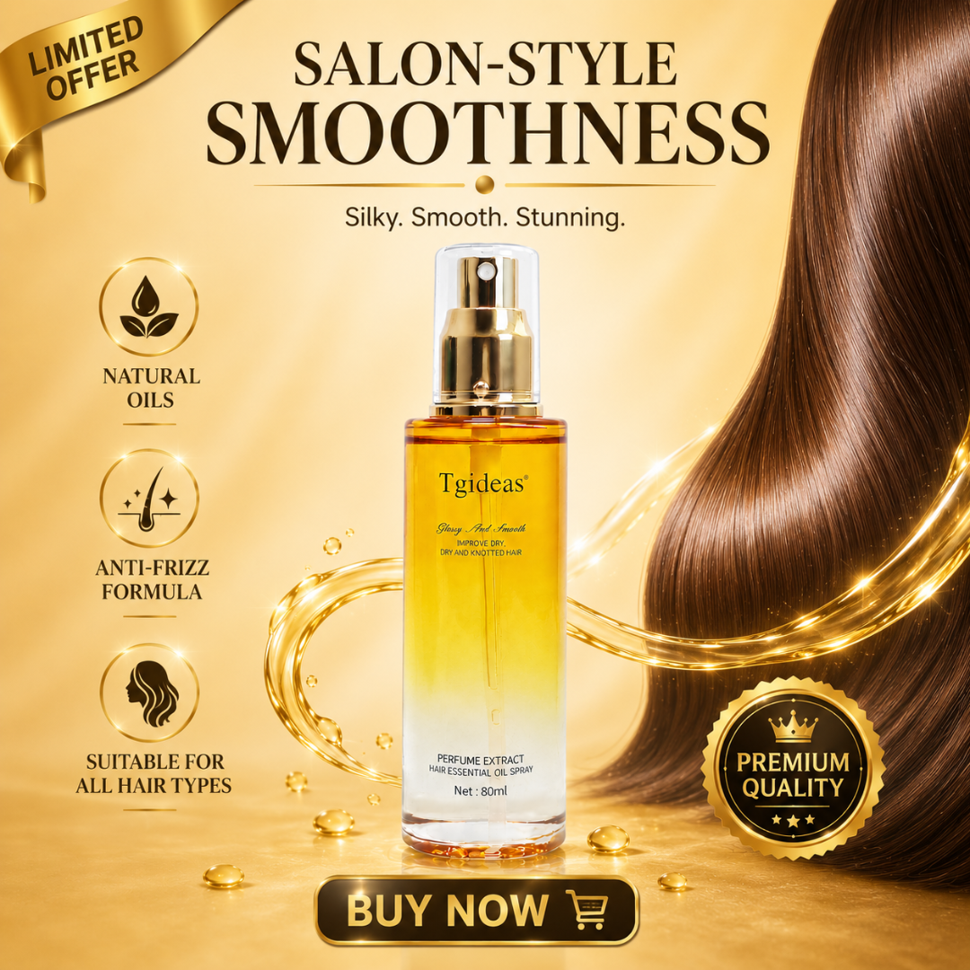Tgideas Hair Essential Oil Spray – 50% OFF – Silky Straight Hair in Minutes – Anti-Frizz, Heat Protection, Deep Nourishment – With Jojoba, Avocado, Camellia & Macadamia Oils – Perfume Extract – For Dry & Knotted Hair