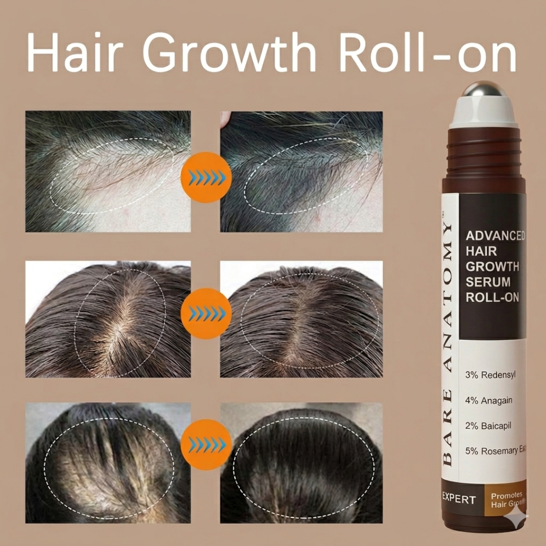 Bare Anatomy Advanced Hair Growth Serum Roll-On | 3% Redensyl + 4% Anagain + 2% Baicapil + 5% Rosemary | Reduces Hair Fall, Activates Growth & Strengthens Roots