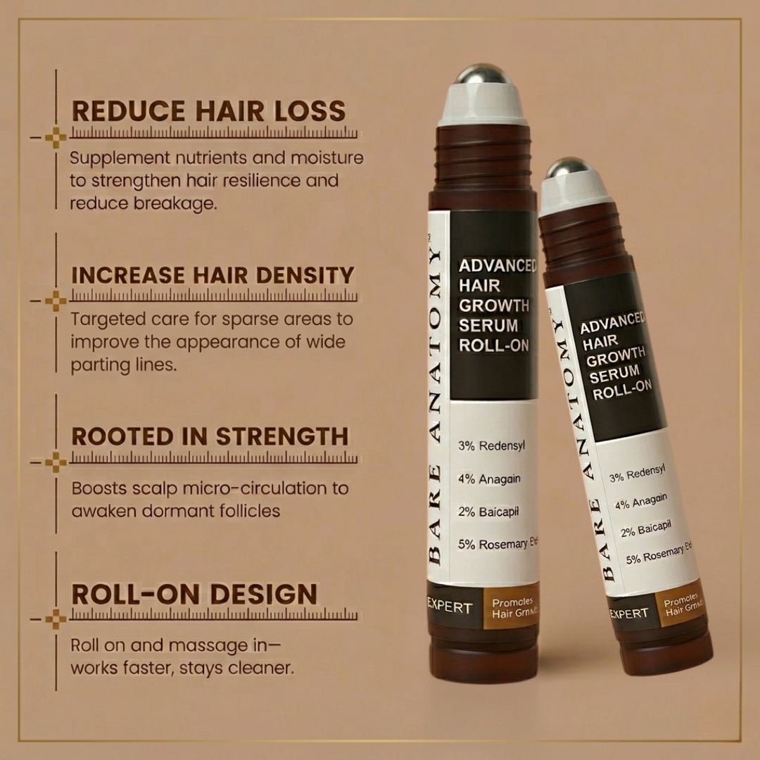 Bare Anatomy Advanced Hair Growth Serum Roll-On | 3% Redensyl + 4% Anagain + 2% Baicapil + 5% Rosemary | Reduces Hair Fall, Activates Growth & Strengthens Roots