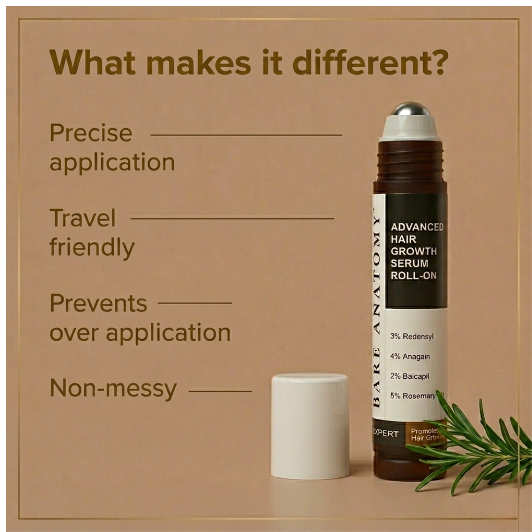Bare Anatomy Advanced Hair Growth Serum Roll-On | 3% Redensyl + 4% Anagain + 2% Baicapil + 5% Rosemary | Reduces Hair Fall, Activates Growth & Strengthens Roots