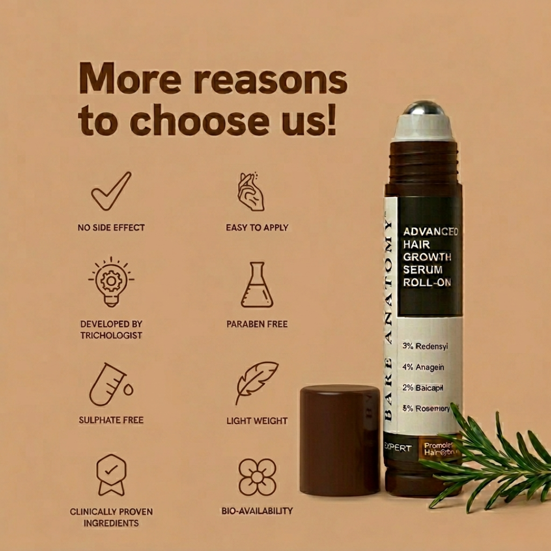 Bare Anatomy Advanced Hair Growth Serum Roll-On | 3% Redensyl + 4% Anagain + 2% Baicapil + 5% Rosemary | Reduces Hair Fall, Activates Growth & Strengthens Roots