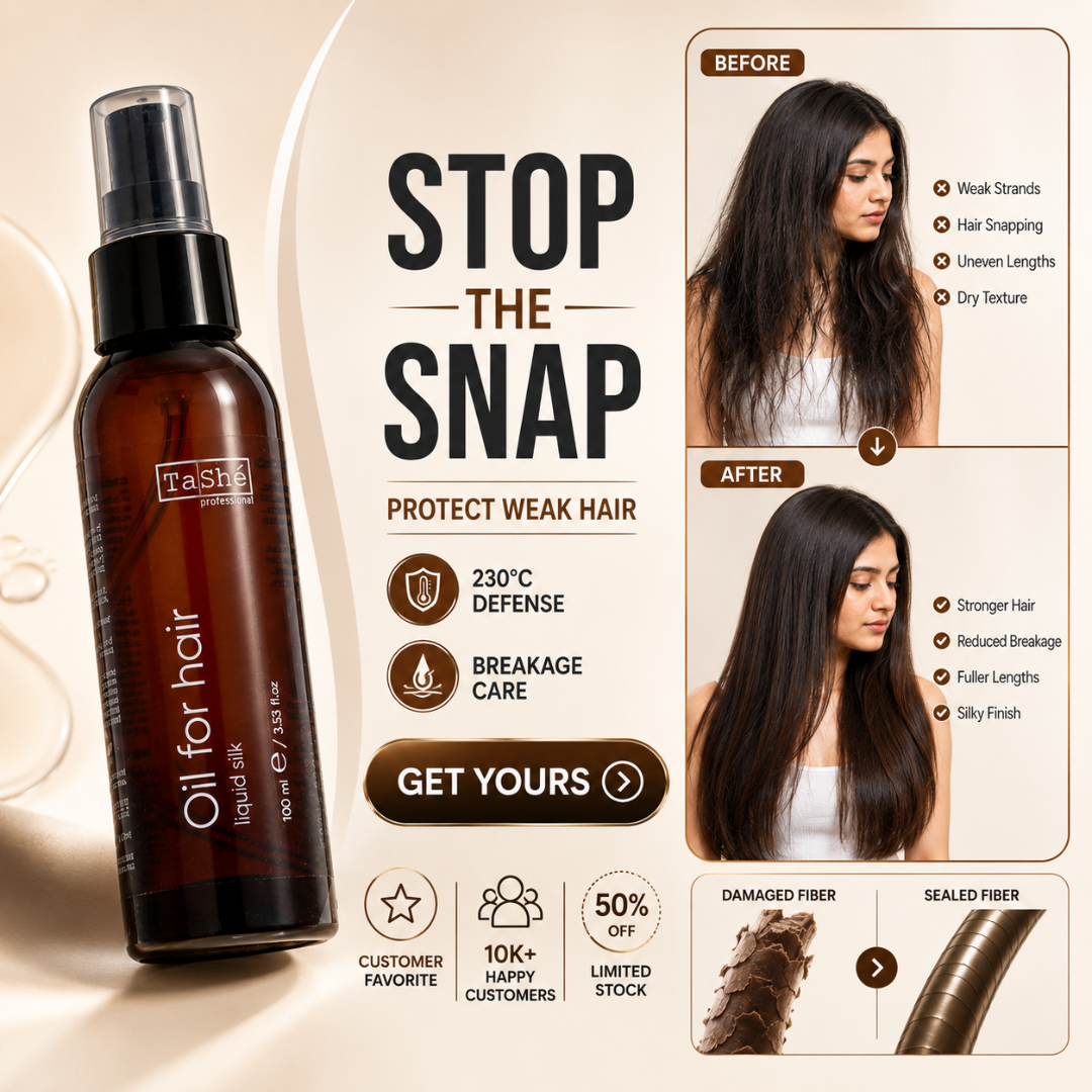 TaShé Professional Liquid Silk Hair Oil – Protect Weak Hair, Breakage Defense & Heat Protection up to 230°C – Stronger, Fuller & Silky Shine – With Macadamia, Avocado & Sweet Almond Oil – For Dry, Damaged & Split Ends