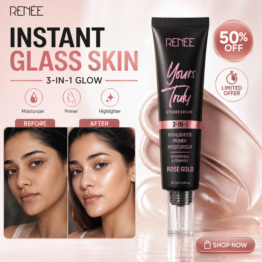 RENÉE Yours Truly Strobe Cream | 3-in-1 Glow | Instant Glass Skin | Rose Gold Finish