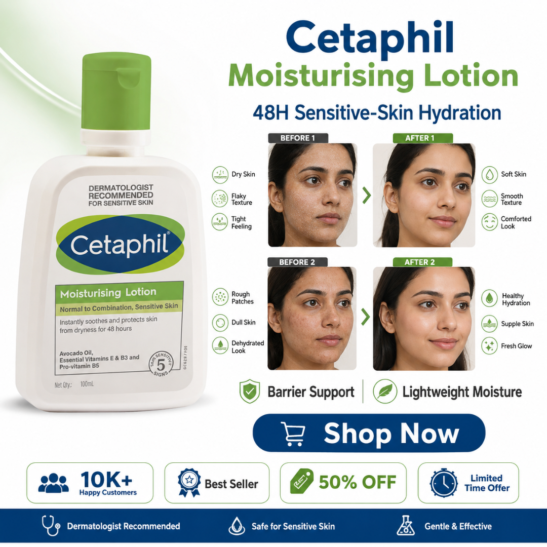 Cetaphil Moisturising Lotion – 48H Sensitive-Skin Hydration – Instantly Soothes & Protects Dry Skin – With Avocado Oil, Vitamin E, B3 & Pro-Vitamin B5 – For Normal to Combination, Sensitive Skin