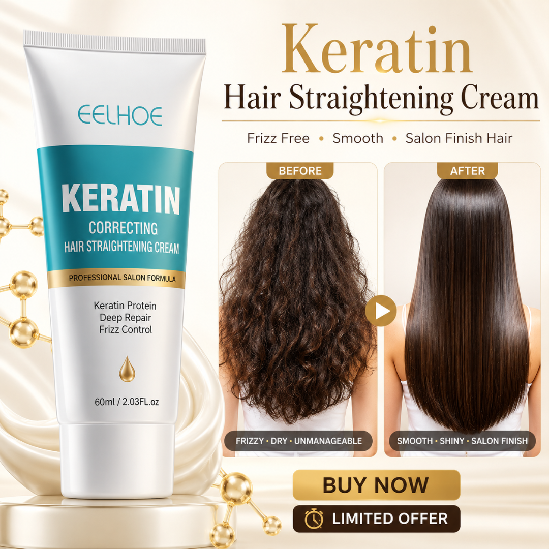 EEUHOE Keratin Hair Straightening Cream – Professional Salon Formula – Frizz Free, Smooth & Salon Finish Hair – With Hydrolyzed Keratin, Protein Complex & Silk Amino Acids – Repairs Damage, Removes Frizz, Straightens Hair