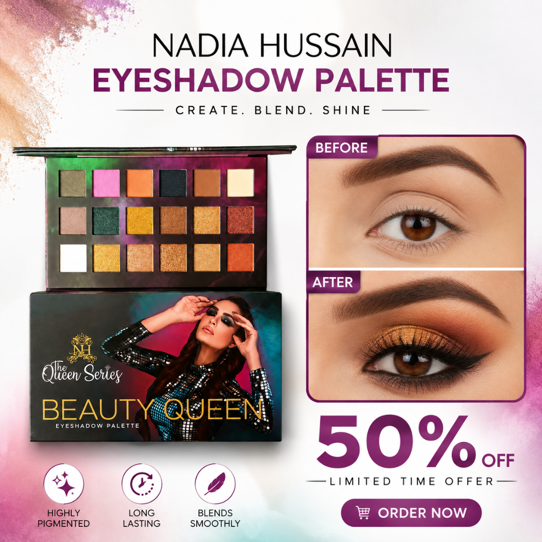 Nadia Hussain Beauty Queen Eyeshadow Palette – Create, Blend & Shine – Highly Pigmented, Long Lasting & Smooth Blending – Multi-Finish Shades (Matte, Shimmer & Metallic) – For Everyday, Office & Party Looks