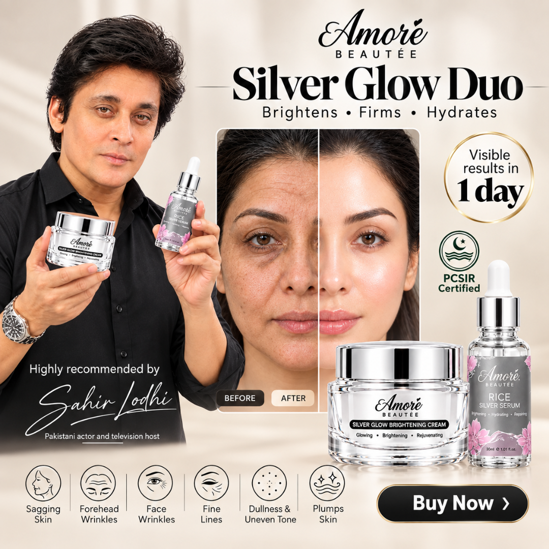 Amore Beautée Silver Glow Duo – Rice Silver Serum & Brightening Cream – Anti-Aging & Dark Spot Corrector