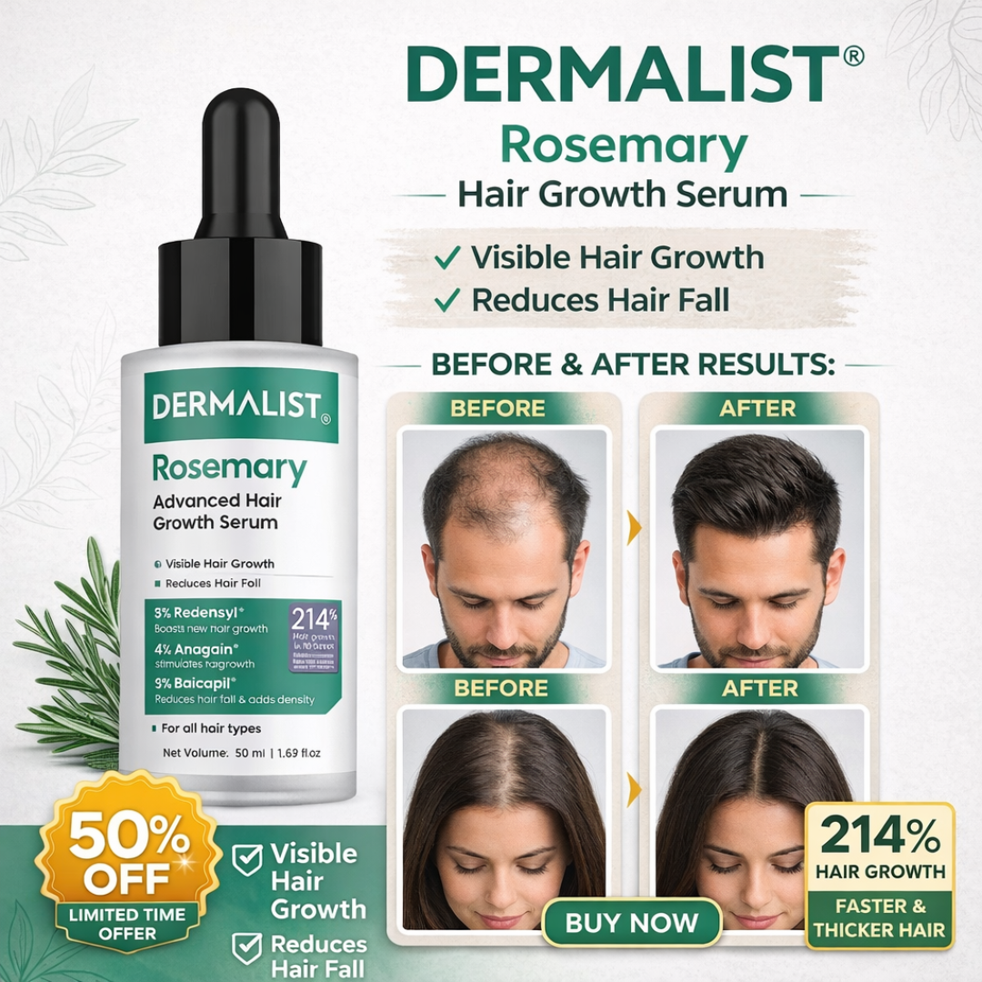 DERMALIST® Rosemary Hair Growth Serum – Reduces Hair Fall, Boosts Density – For All Hair Types