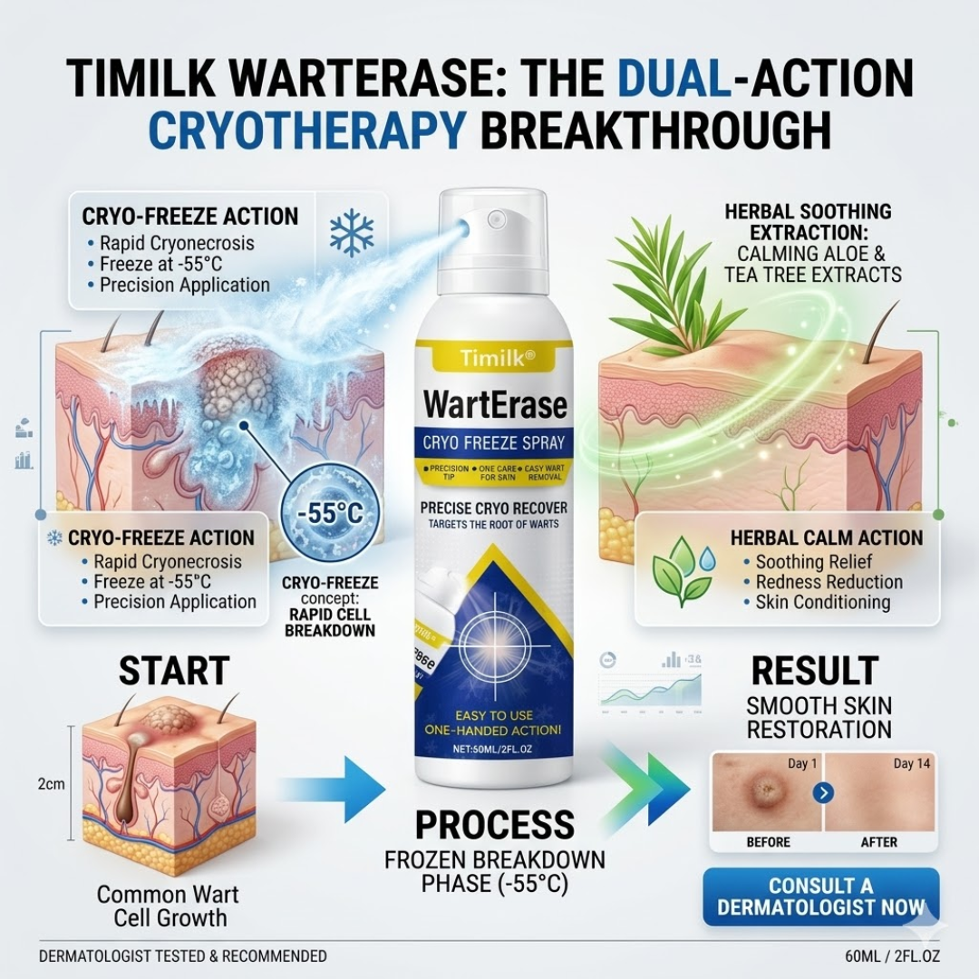 Timilk WartErase Cryo Freeze Spray | -55°C Precision Cryotherapy for Warts, Skin Tags & Moles | Dual-Action with Herbal Soothing | Dermatologist Tested
