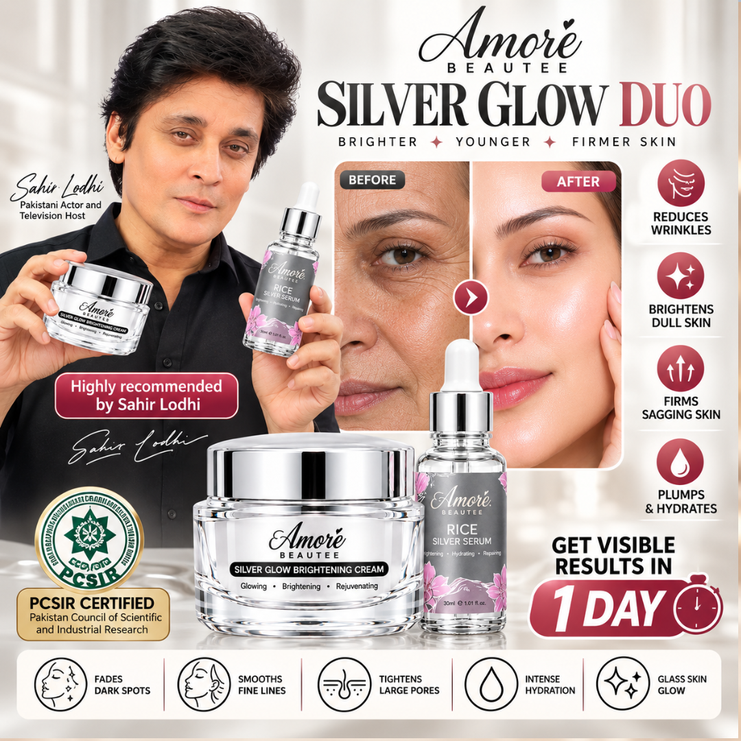 Amore Beautée Silver Glow Duo – Rice Silver Serum & Brightening Cream – Anti-Aging & Dark Spot Corrector
