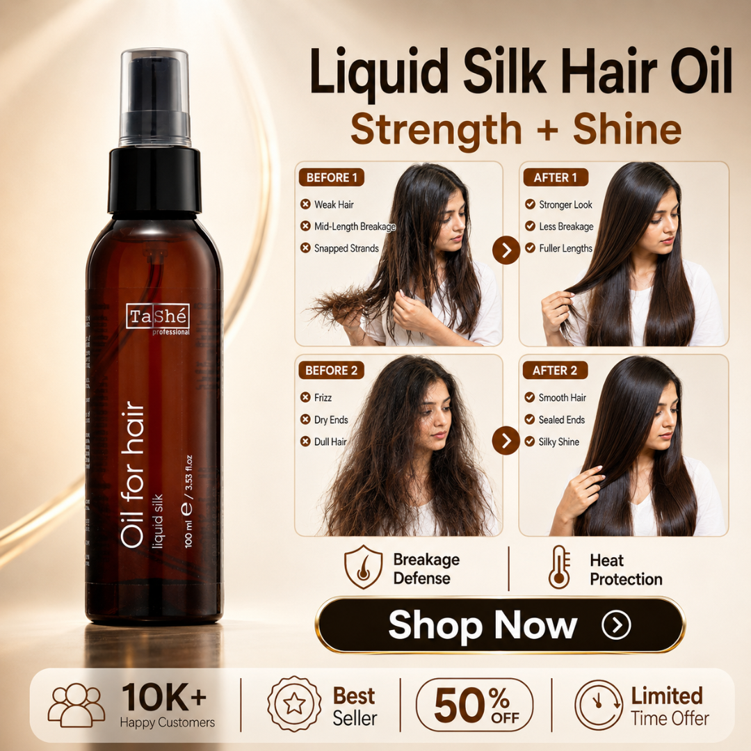 TaShé Professional Liquid Silk Hair Oil – Protect Weak Hair, Breakage Defense & Heat Protection up to 230°C – Stronger, Fuller & Silky Shine – With Macadamia, Avocado & Sweet Almond Oil – For Dry, Damaged & Split Ends