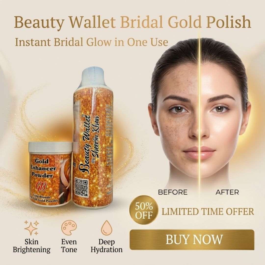 Beauty Wallet Bridal Gold Polish | 24K Gold Enhancer Powder for Instant Brightening, Even Tone & Deep Hydration | Salon-Like Bridal Glow at Home