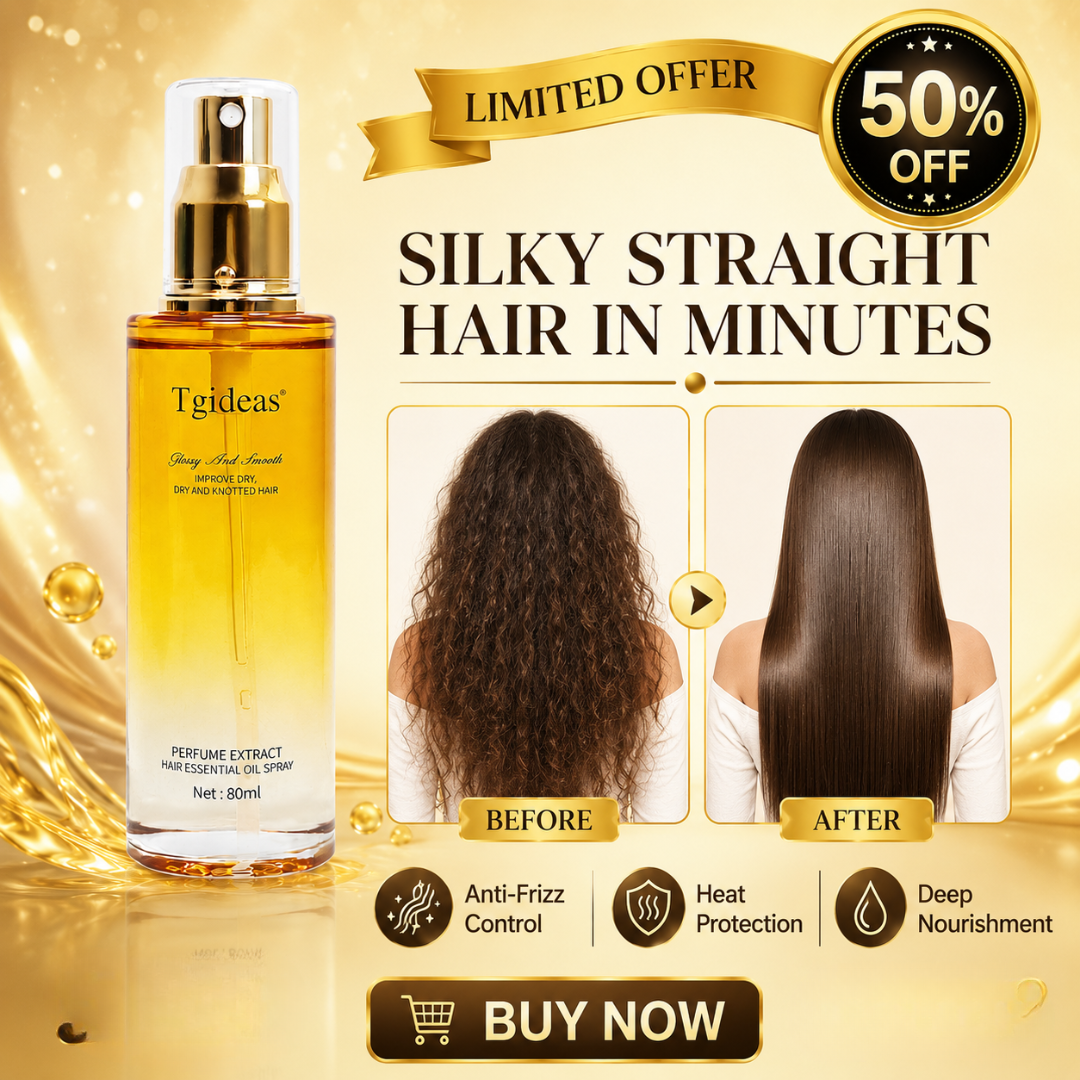 Tgideas Hair Essential Oil Spray – 50% OFF – Silky Straight Hair in Minutes – Anti-Frizz, Heat Protection, Deep Nourishment – With Jojoba, Avocado, Camellia & Macadamia Oils – Perfume Extract – For Dry & Knotted Hair