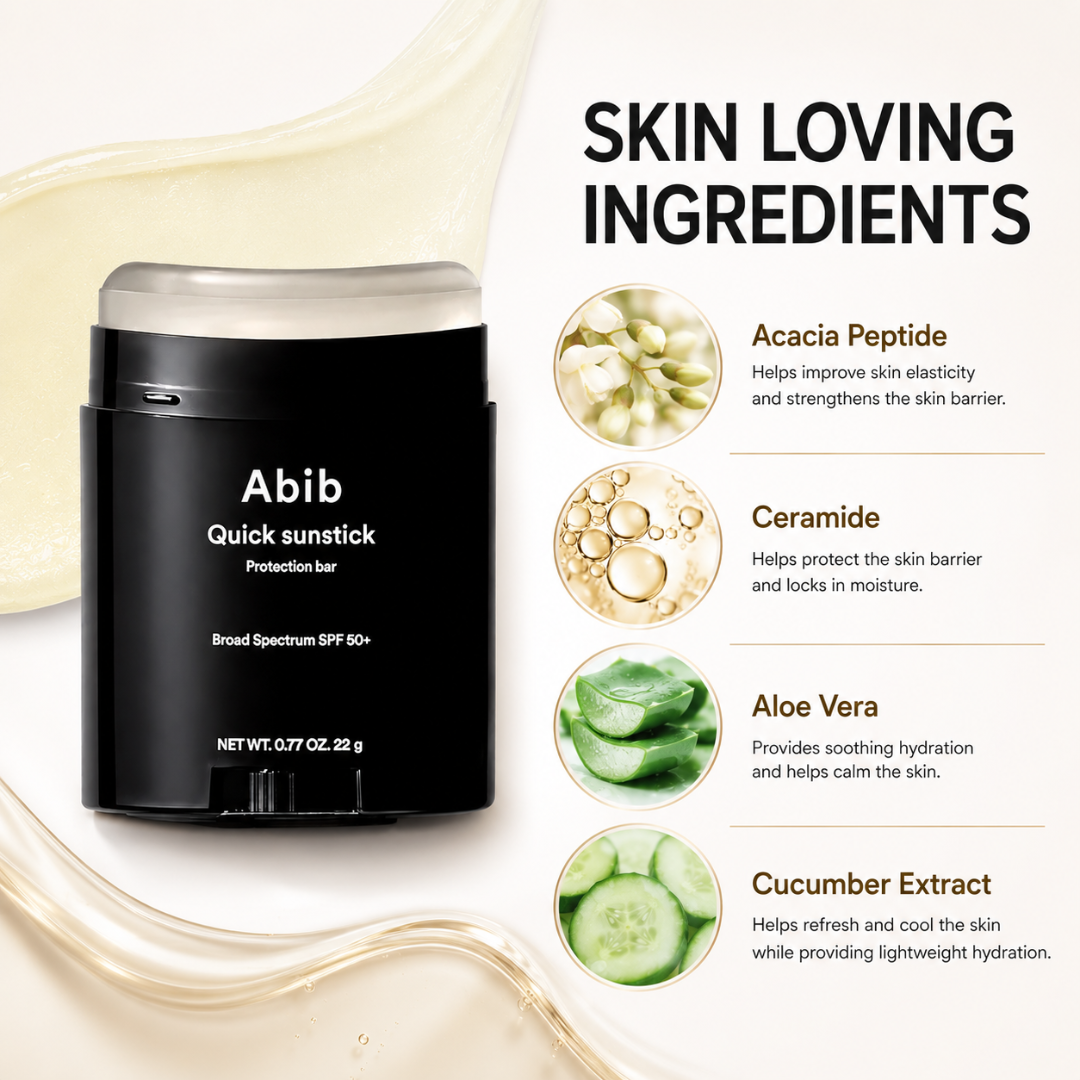 Abib Quick Sunstick Protection Bar SPF50+ PA++++ | No White Cast, Non-Greasy UV Protection Stick with Aloe, Centella & Green Tea