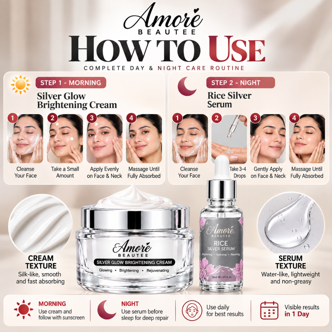 Amore Beautée Silver Glow Duo – Rice Silver Serum & Brightening Cream – Anti-Aging & Dark Spot Corrector