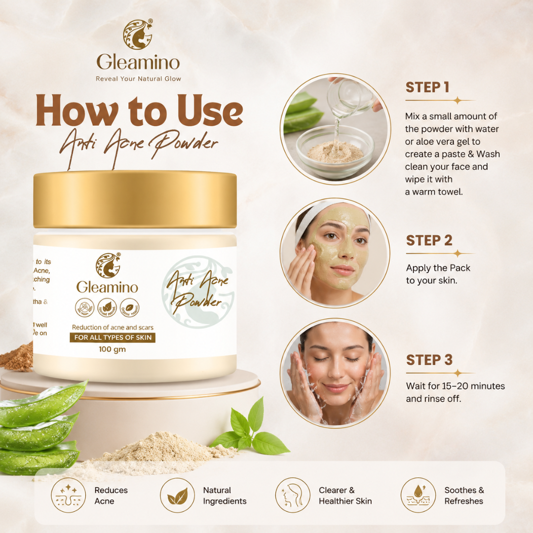 Gleamino Anti-Acne Powder – Clear Skin, Confident You – Visible Reduction in Acne & Scars – Fights Acne, Reduces Scars, Controls Oil & Soothes Redness
