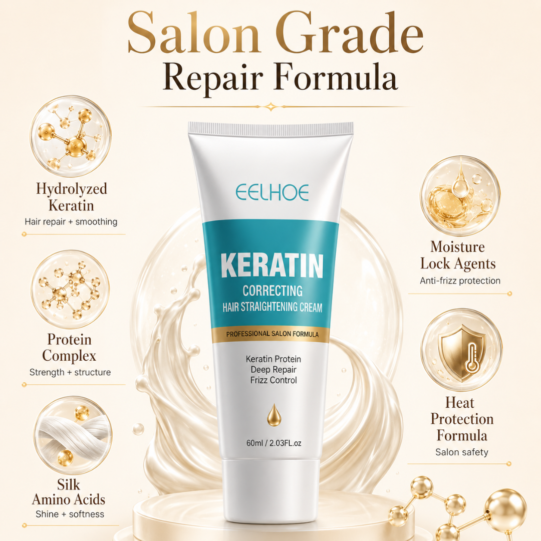 EEUHOE Keratin Hair Straightening Cream – Professional Salon Formula – Frizz Free, Smooth & Salon Finish Hair – With Hydrolyzed Keratin, Protein Complex & Silk Amino Acids – Repairs Damage, Removes Frizz, Straightens Hair