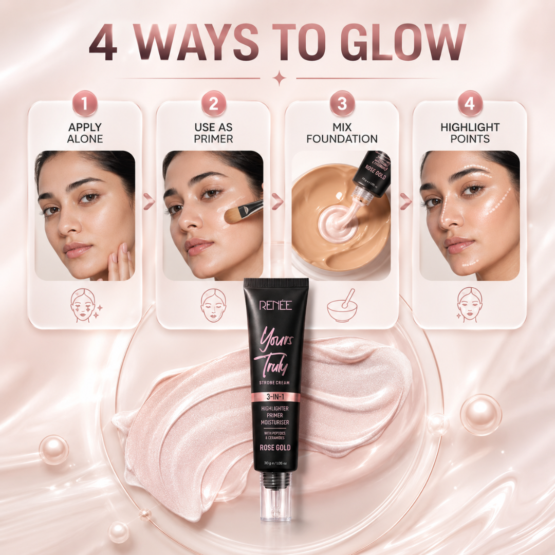 RENÉE Yours Truly Strobe Cream | 3-in-1 Glow | Instant Glass Skin | Rose Gold Finish