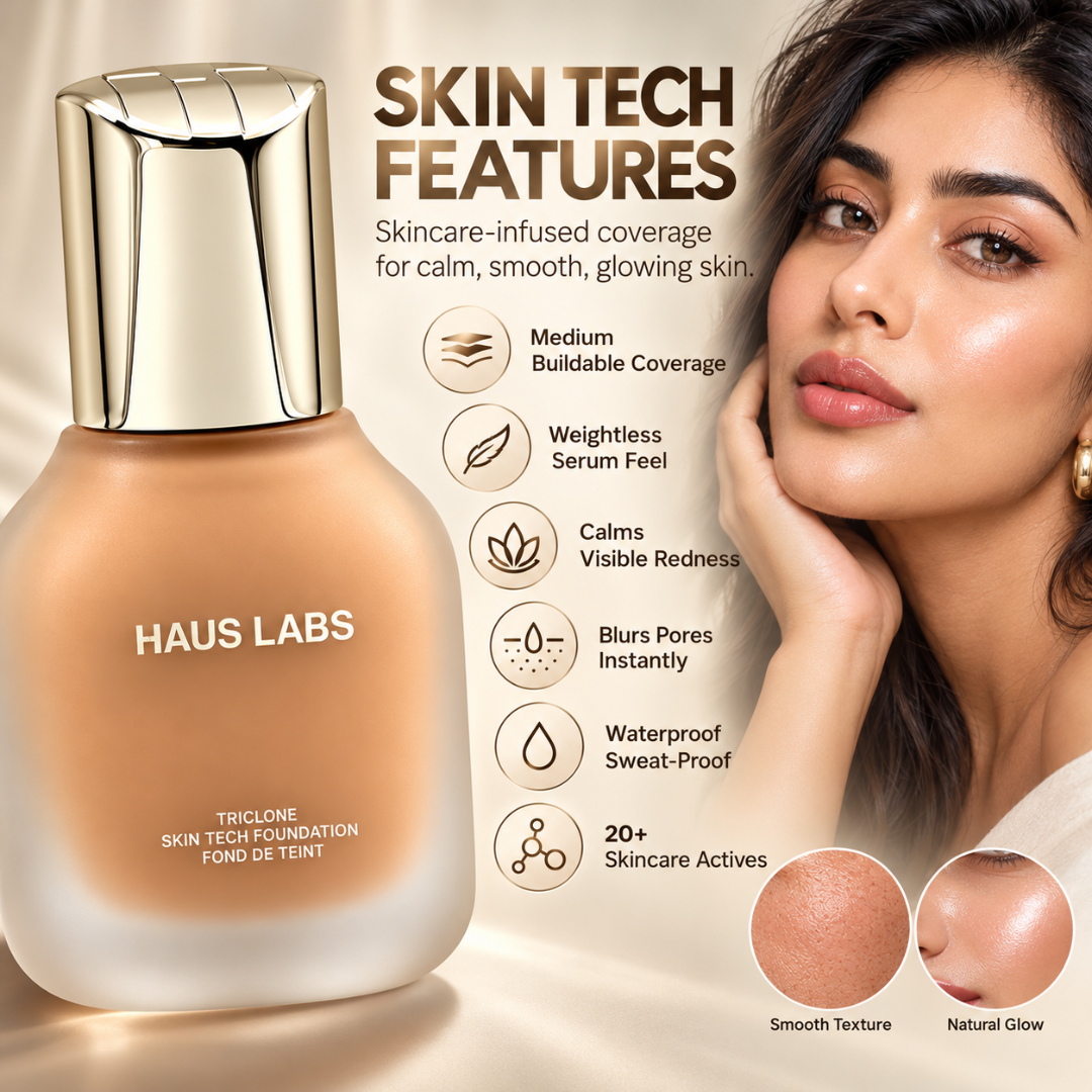 HAUS LABS Triclone Skin Tech Foundation – Second-Skin Medium Buildable Coverage – Luminous & Weightless