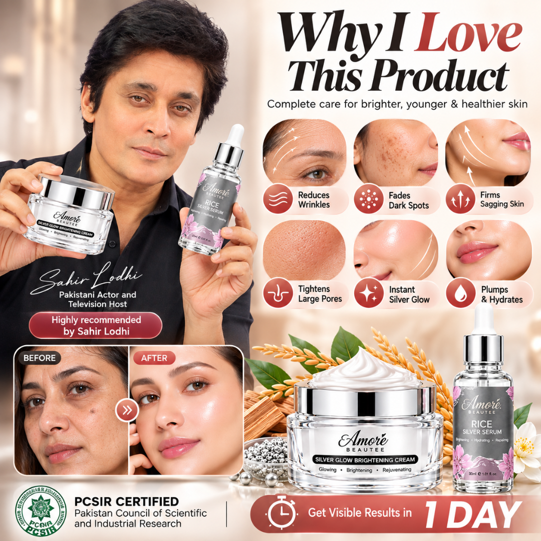 Amore Beautée Silver Glow Duo – Rice Silver Serum & Brightening Cream – Anti-Aging & Dark Spot Corrector