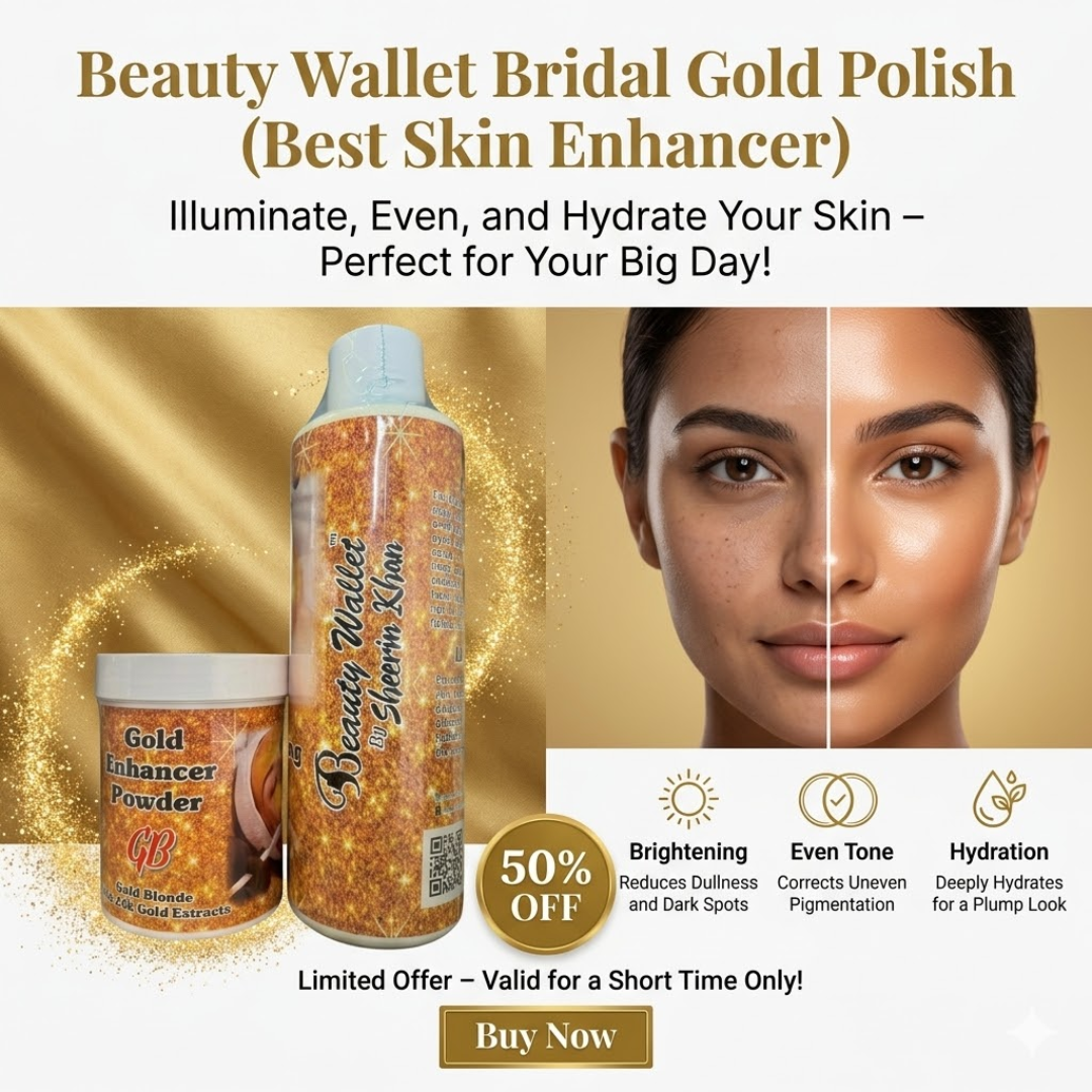 Beauty Wallet Bridal Gold Polish | 24K Gold Enhancer Powder for Instant Brightening, Even Tone & Deep Hydration | Salon-Like Bridal Glow at Home