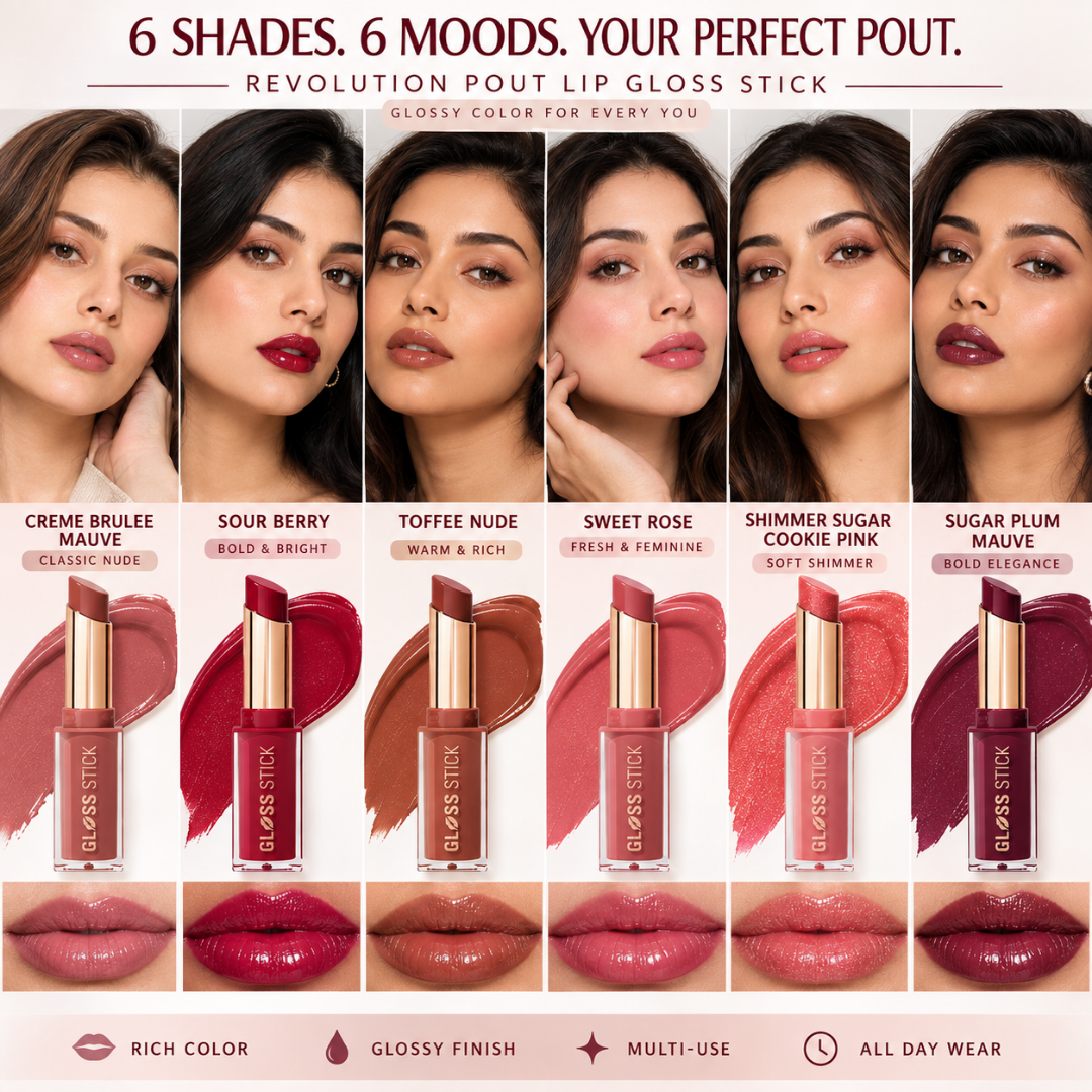 Revolution Pout Lip Gloss Stick – Glossy Color, All Day Confidence – Lipstick + Gloss in One Stroke – Multi-Use for Lips, Cheeks & Eyes