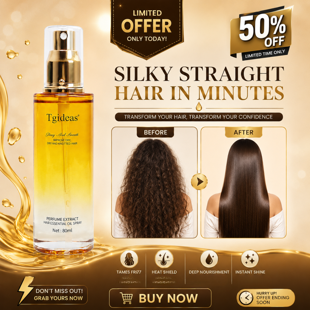 Tgideas Hair Essential Oil Spray – 50% OFF – Silky Straight Hair in Minutes – Anti-Frizz, Heat Protection, Deep Nourishment – With Jojoba, Avocado, Camellia & Macadamia Oils – Perfume Extract – For Dry & Knotted Hair