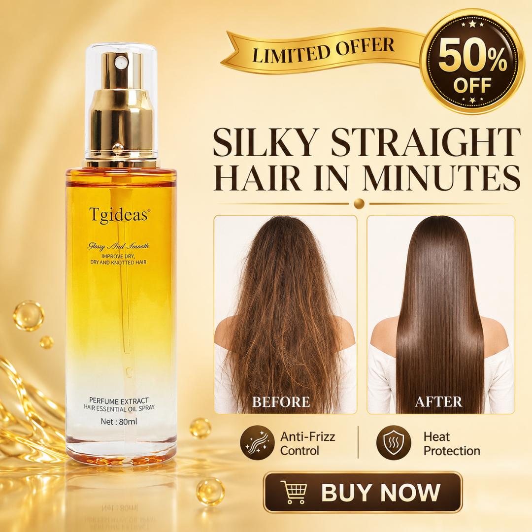 Tgideas Hair Essential Oil Spray – 50% OFF – Silky Straight Hair in Minutes – Anti-Frizz, Heat Protection, Deep Nourishment – With Jojoba, Avocado, Camellia & Macadamia Oils – Perfume Extract – For Dry & Knotted Hair