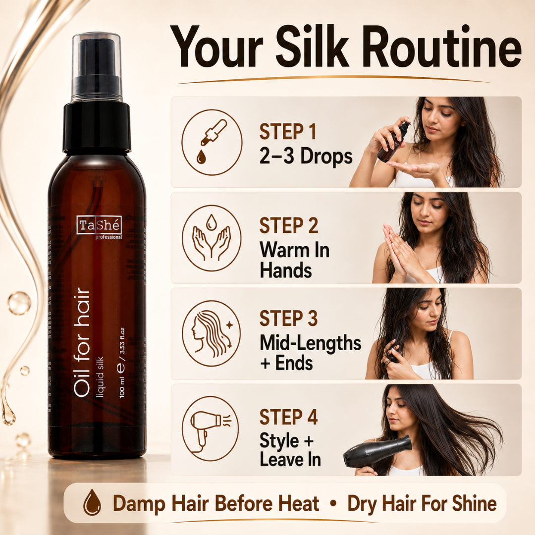 TaShé Professional Liquid Silk Hair Oil – Protect Weak Hair, Breakage Defense & Heat Protection up to 230°C – Stronger, Fuller & Silky Shine – With Macadamia, Avocado & Sweet Almond Oil – For Dry, Damaged & Split Ends