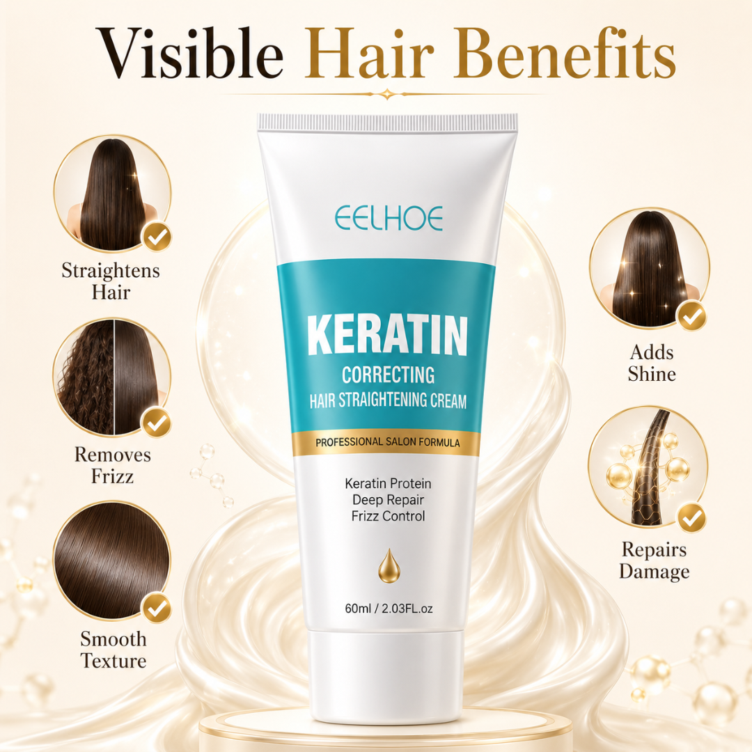 EEUHOE Keratin Hair Straightening Cream – Professional Salon Formula – Frizz Free, Smooth & Salon Finish Hair – With Hydrolyzed Keratin, Protein Complex & Silk Amino Acids – Repairs Damage, Removes Frizz, Straightens Hair