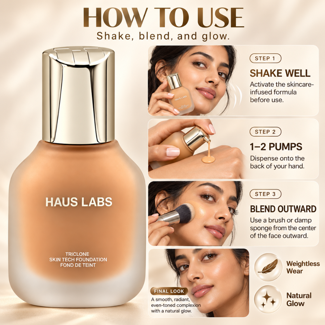 HAUS LABS Triclone Skin Tech Foundation – Second-Skin Medium Buildable Coverage – Luminous & Weightless