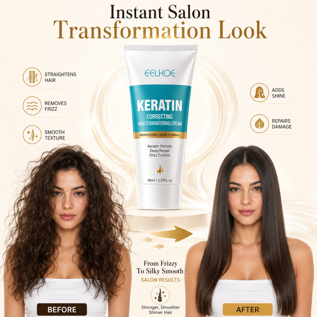 EEUHOE Keratin Hair Straightening Cream – Professional Salon Formula – Frizz Free, Smooth & Salon Finish Hair – With Hydrolyzed Keratin, Protein Complex & Silk Amino Acids – Repairs Damage, Removes Frizz, Straightens Hair