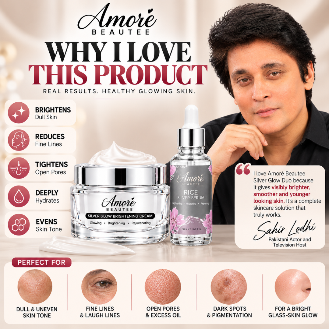 Amore Beautée Silver Glow Duo – Rice Silver Serum & Brightening Cream – Anti-Aging & Dark Spot Corrector