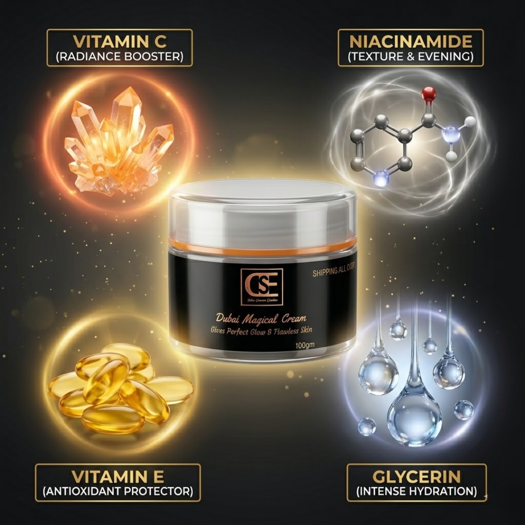 Dubai Magical Cream | Korean Glass Skin Instant Glow Formula with Vitamin C, Niacinamide & Vitamin E | Fades Dark Spots, Acne Scars & Uneven Tone