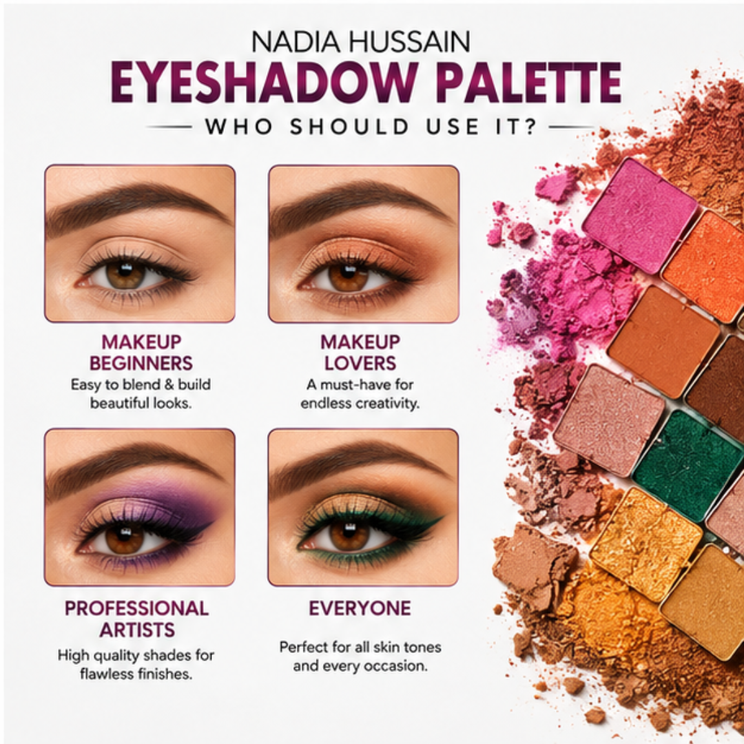 Nadia Hussain Beauty Queen Eyeshadow Palette – Create, Blend & Shine – Highly Pigmented, Long Lasting & Smooth Blending – Multi-Finish Shades (Matte, Shimmer & Metallic) – For Everyday, Office & Party Looks