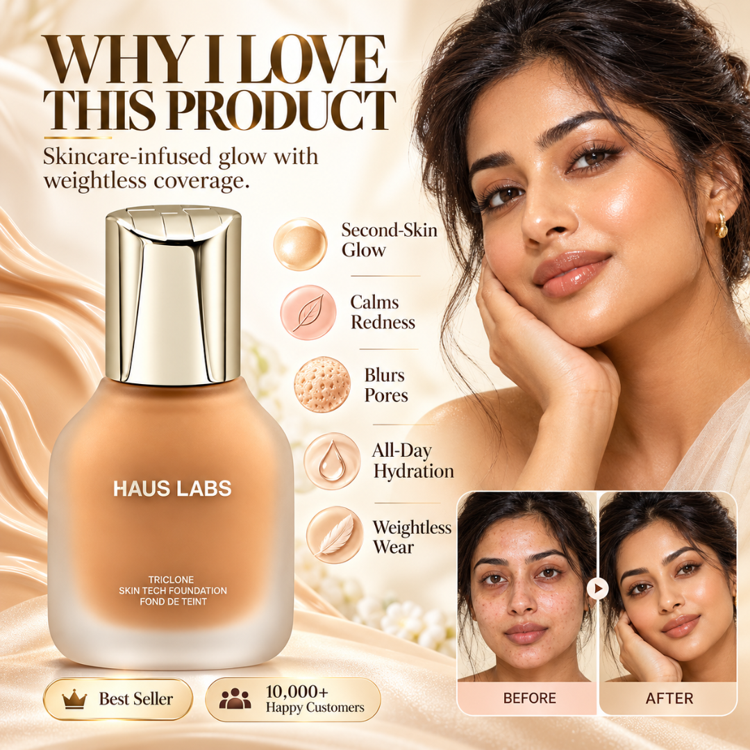 HAUS LABS Triclone Skin Tech Foundation – Second-Skin Medium Buildable Coverage – Luminous & Weightless