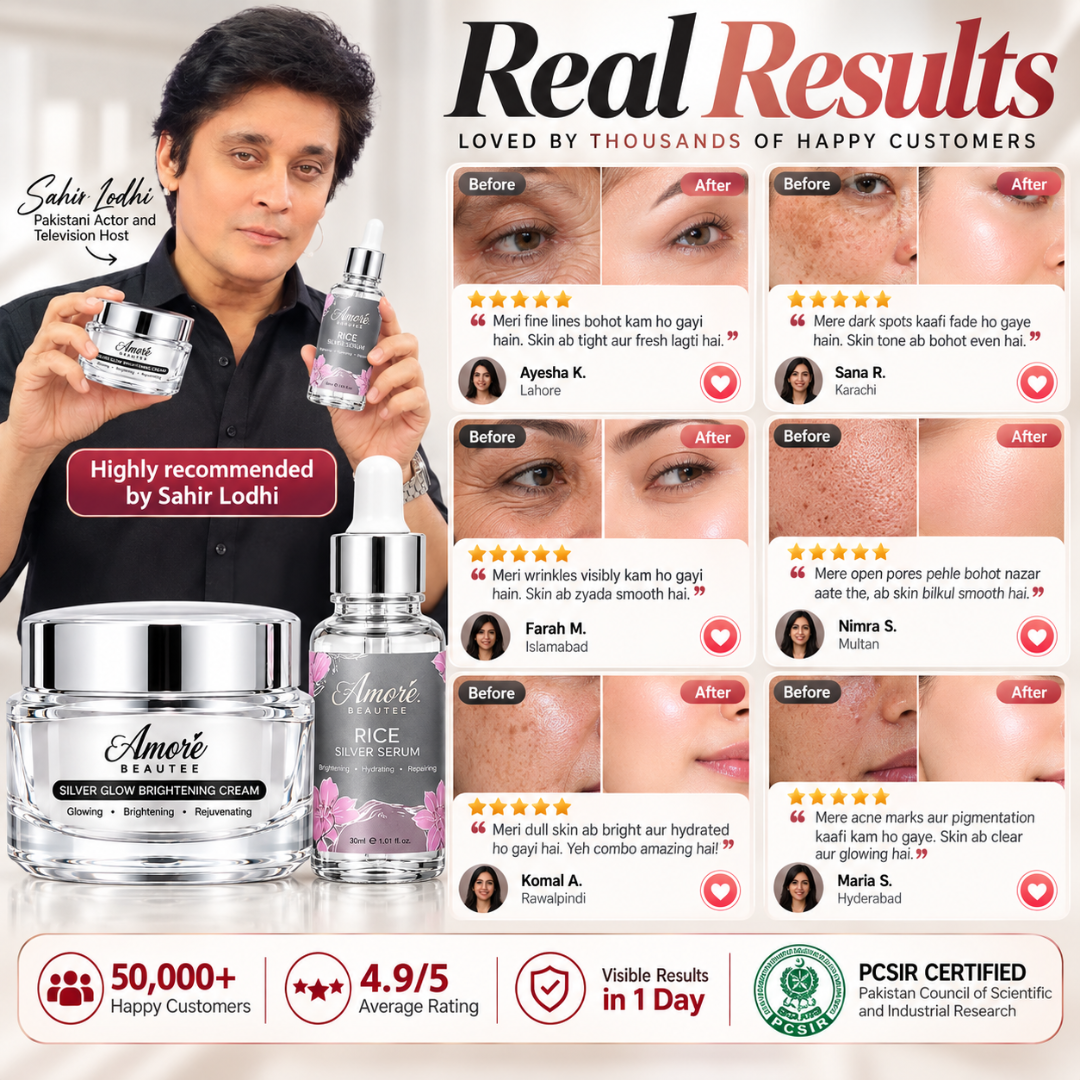 Amore Beautée Silver Glow Duo – Rice Silver Serum & Brightening Cream – Anti-Aging & Dark Spot Corrector