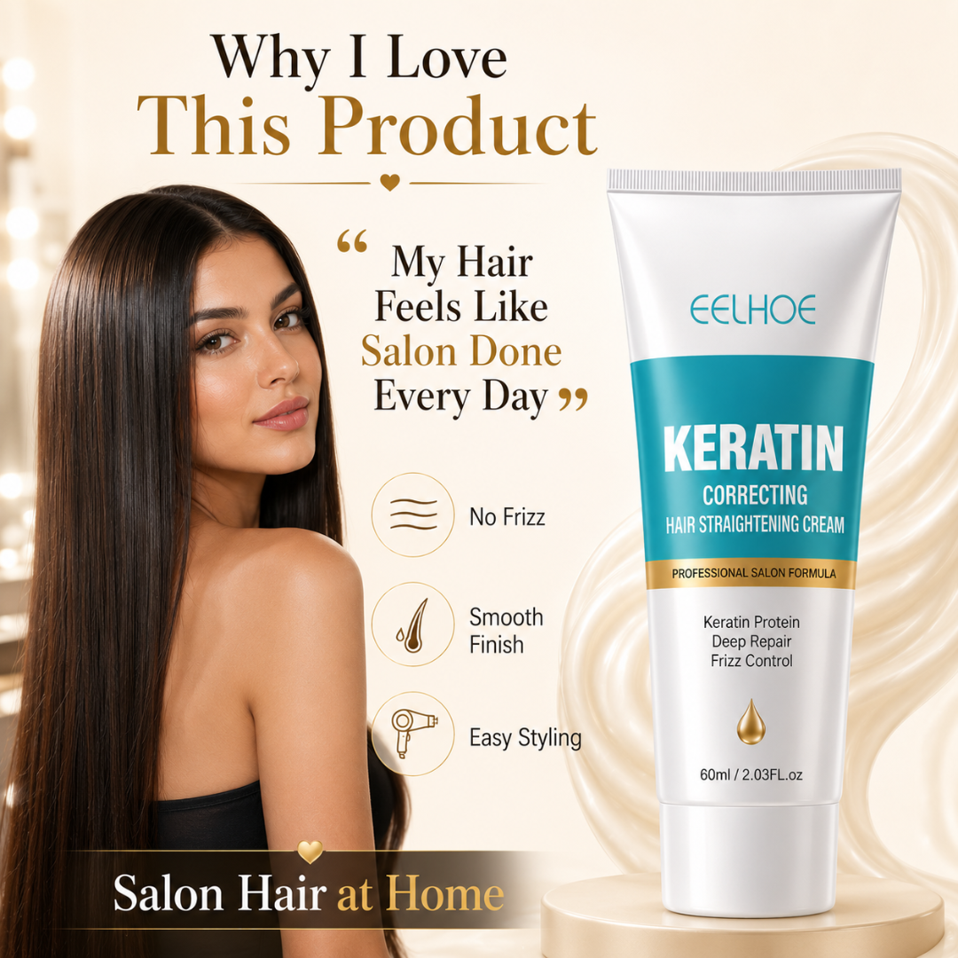 EEUHOE Keratin Hair Straightening Cream – Professional Salon Formula – Frizz Free, Smooth & Salon Finish Hair – With Hydrolyzed Keratin, Protein Complex & Silk Amino Acids – Repairs Damage, Removes Frizz, Straightens Hair