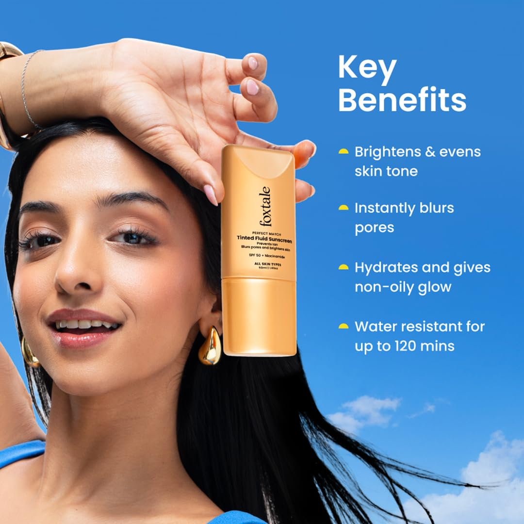 Foxtale Fluid Sunscreen with Niacinamide & Tinted Fluid Sunscreen Duo | SPF 50, Oil Control, Pore Blurring & Skin Brightening for All Skin Types