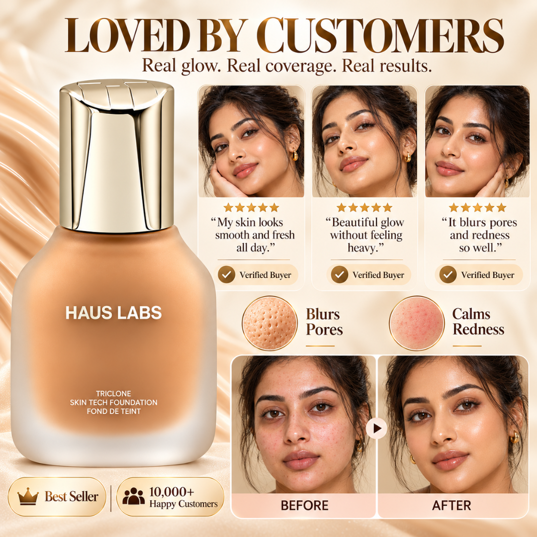 HAUS LABS Triclone Skin Tech Foundation – Second-Skin Medium Buildable Coverage – Luminous & Weightless