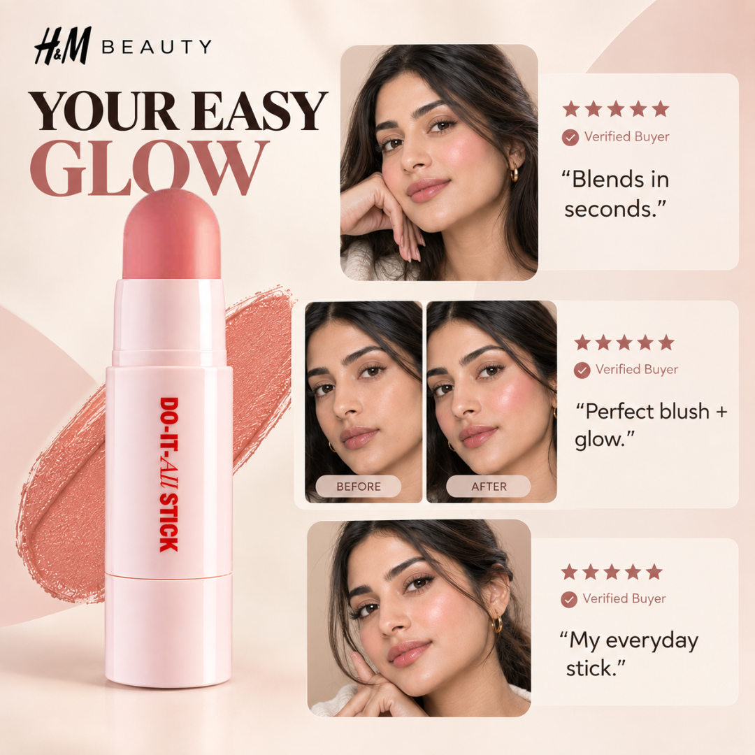 H&M Beauty Do-It-All Stick – 2-in-1 Creamy Blush & Highlighter – Multi-Use Vegan Formula – Easy Everyday Glow