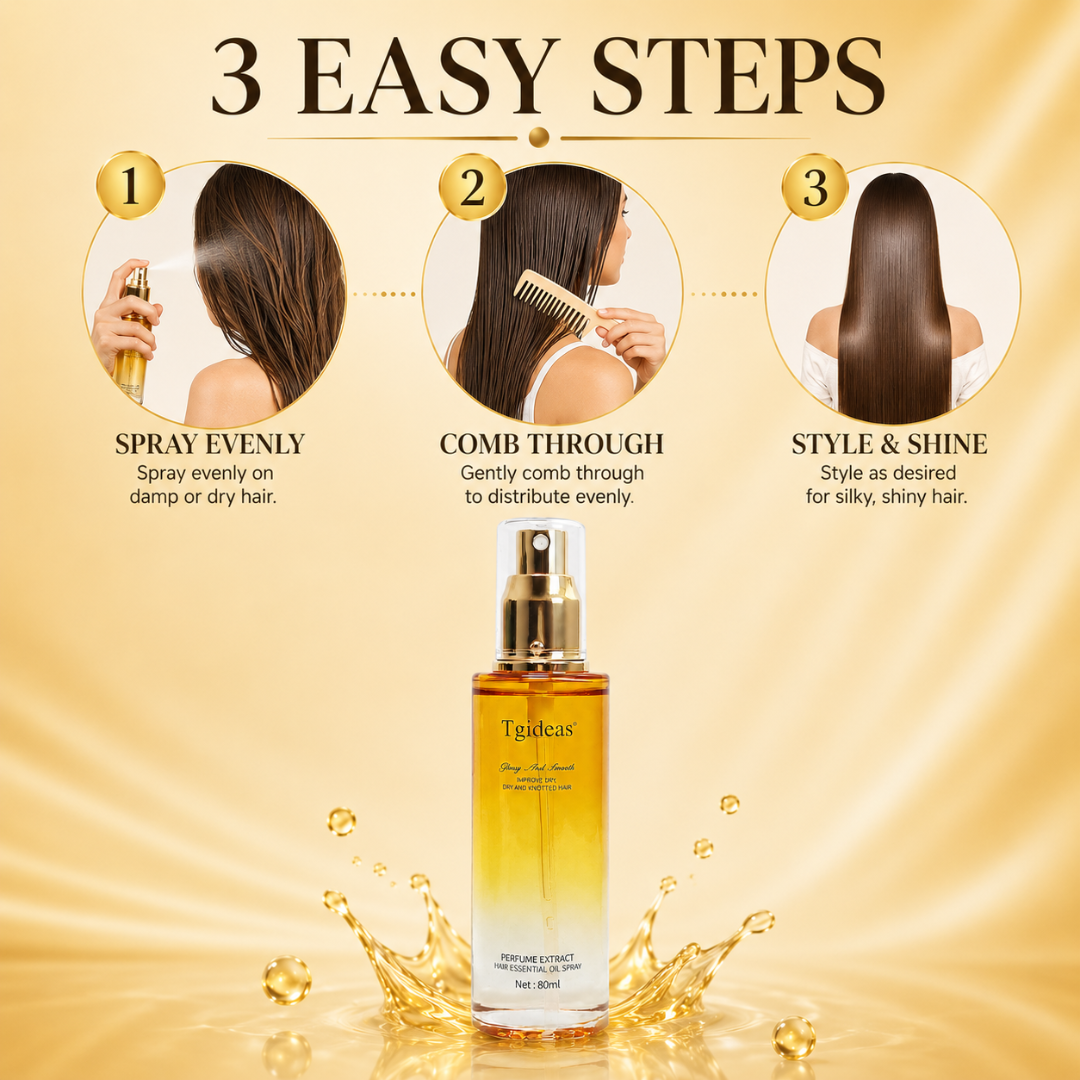 Tgideas Hair Essential Oil Spray – 50% OFF – Silky Straight Hair in Minutes – Anti-Frizz, Heat Protection, Deep Nourishment – With Jojoba, Avocado, Camellia & Macadamia Oils – Perfume Extract – For Dry & Knotted Hair