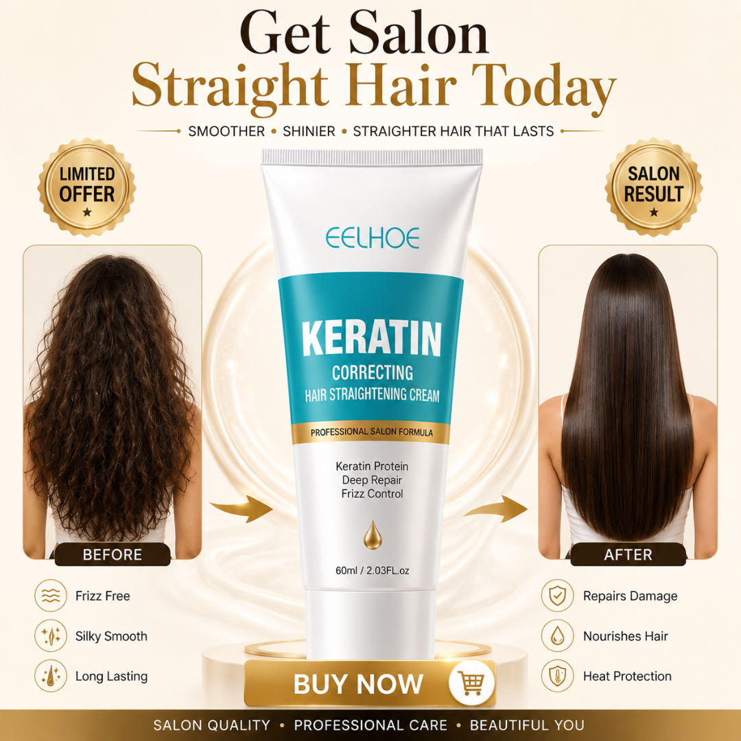 EEUHOE Keratin Hair Straightening Cream – Professional Salon Formula – Frizz Free, Smooth & Salon Finish Hair – With Hydrolyzed Keratin, Protein Complex & Silk Amino Acids – Repairs Damage, Removes Frizz, Straightens Hair