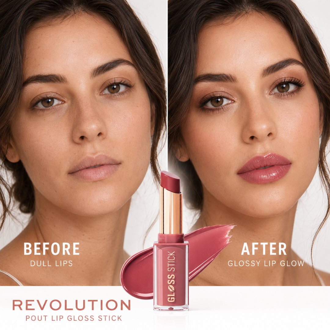 Revolution Pout Lip Gloss Stick – Glossy Color, All Day Confidence – Lipstick + Gloss in One Stroke – Multi-Use for Lips, Cheeks & Eyes