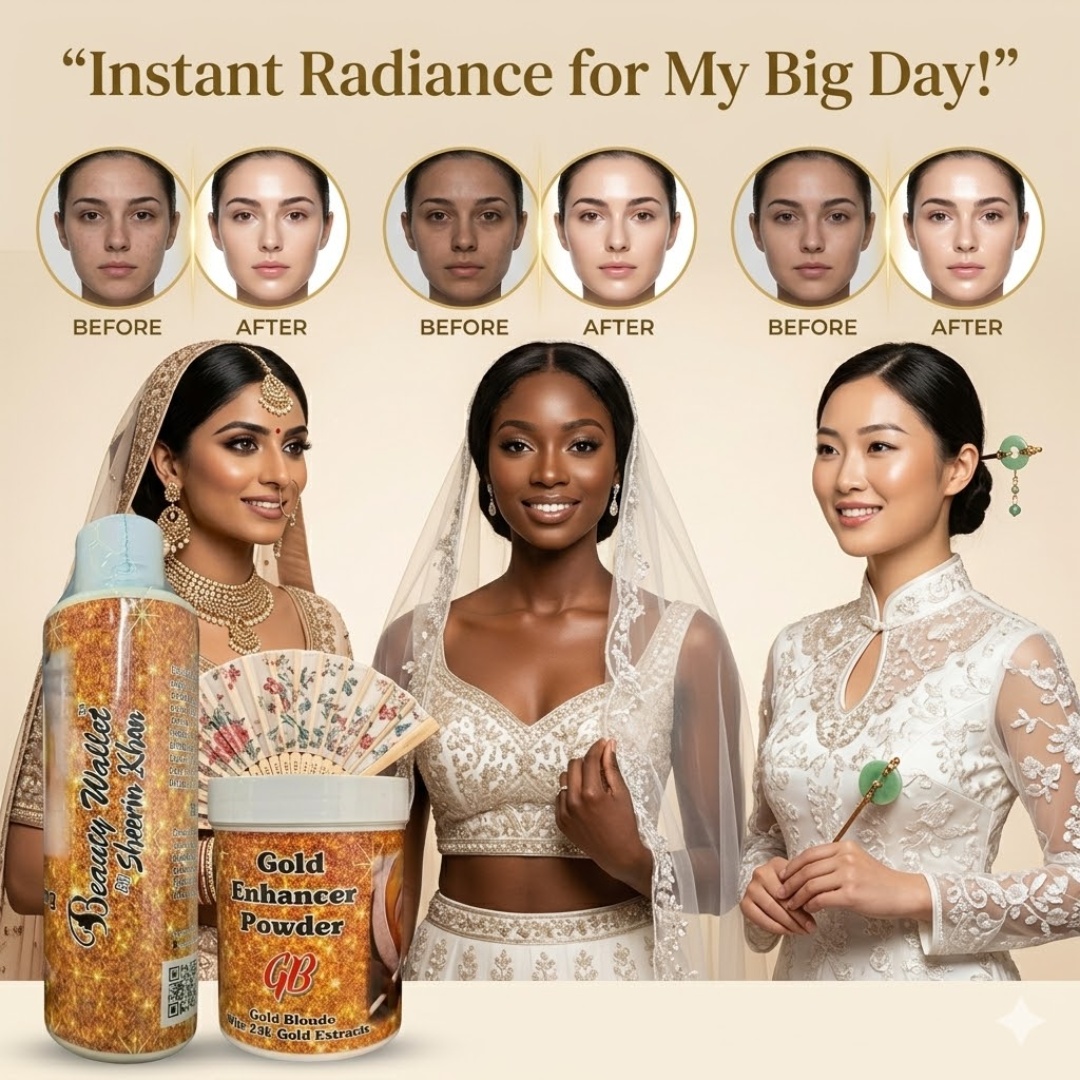 Beauty Wallet Bridal Gold Polish | 24K Gold Enhancer Powder for Instant Brightening, Even Tone & Deep Hydration | Salon-Like Bridal Glow at Home