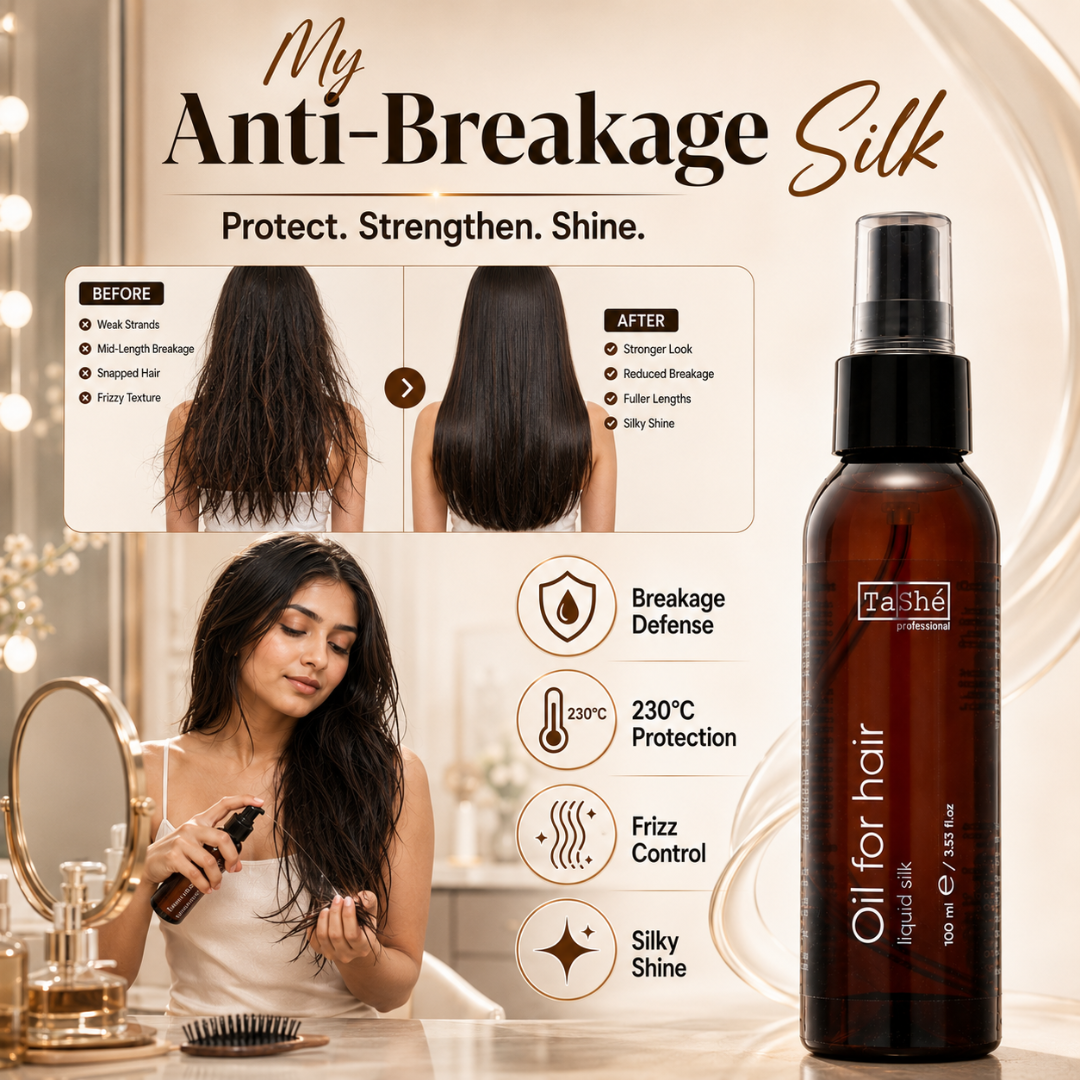 TaShé Professional Liquid Silk Hair Oil – Protect Weak Hair, Breakage Defense & Heat Protection up to 230°C – Stronger, Fuller & Silky Shine – With Macadamia, Avocado & Sweet Almond Oil – For Dry, Damaged & Split Ends