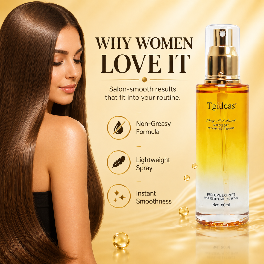 Tgideas Hair Essential Oil Spray – 50% OFF – Silky Straight Hair in Minutes – Anti-Frizz, Heat Protection, Deep Nourishment – With Jojoba, Avocado, Camellia & Macadamia Oils – Perfume Extract – For Dry & Knotted Hair